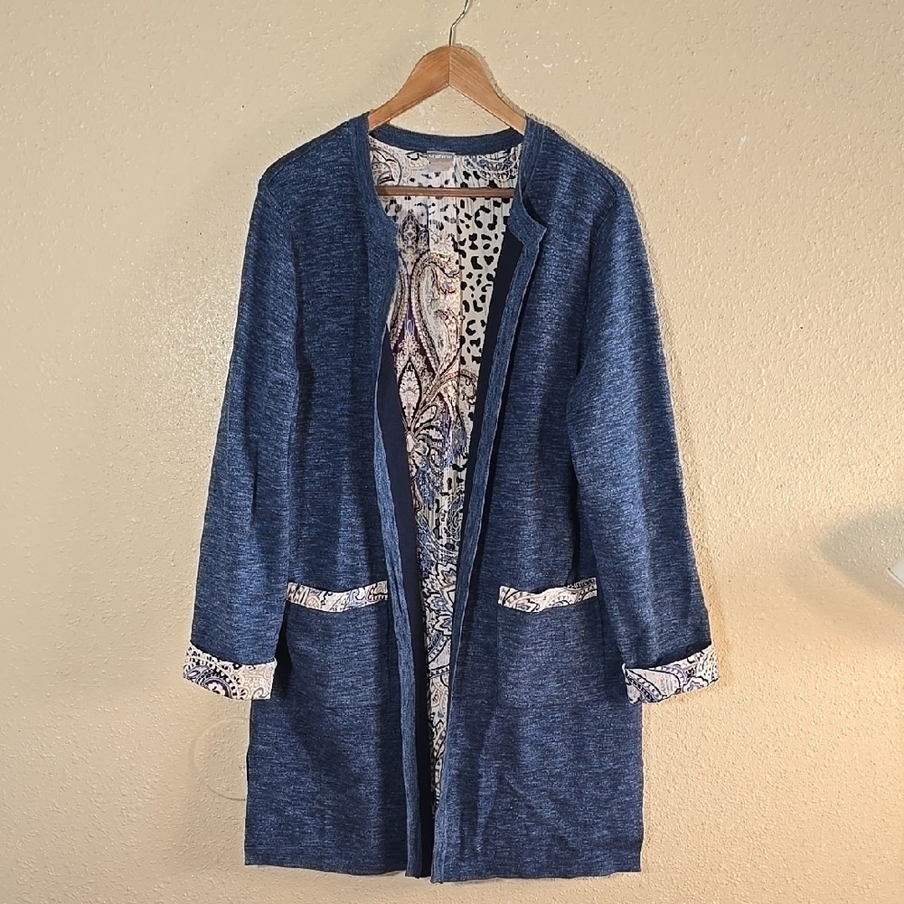Chicos Women's Blue Open-Front Sweater